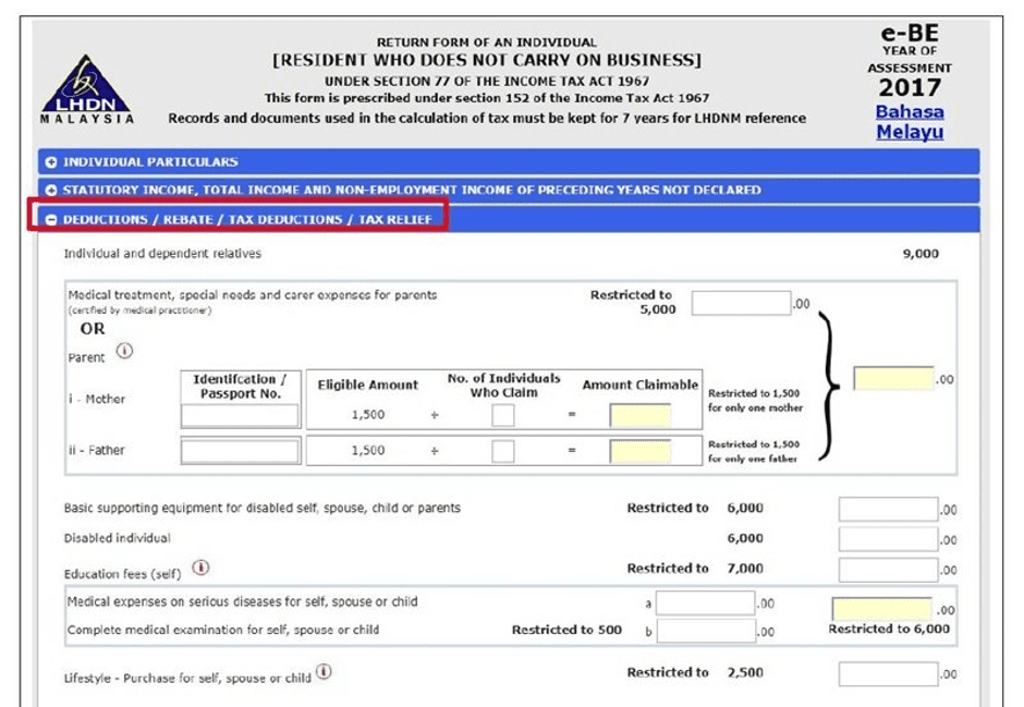 tax reliefs rebates income tax