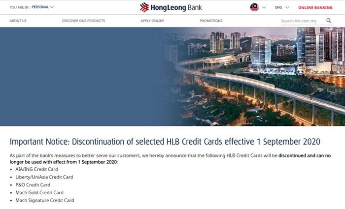 hlb credit cards discontinued